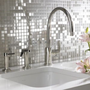 A stainless steel mosaic tile - use in kitchen & bathroom splashbacks