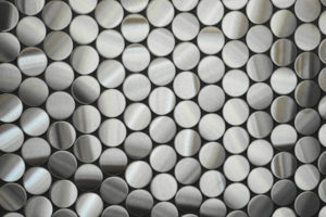 Penny Stainless steel tiles used in bathrooms and kitchens