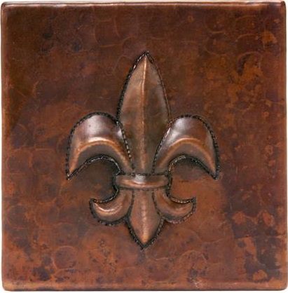 Metal tile with raised copper Fleur De Lis