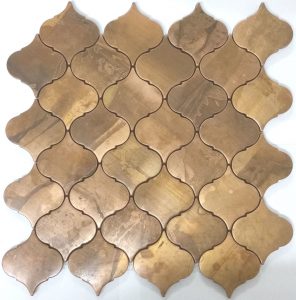 Another example of the perfect metal mosaic splashback tile. Made from copper.