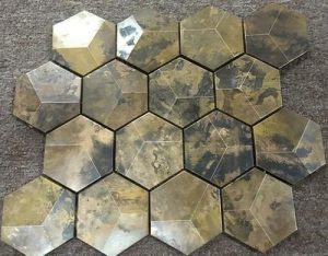 3d copper hexagonal mosaic wall tile.