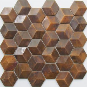 Metal hexagonal wall tile perfect for kitchen and bathroom splashbacks. The tile is made from copper.