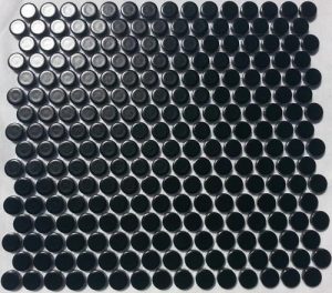 A black coloured round, penny porcelain mosaic tile.