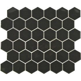 A black hexagon mosaic porcelain tile perfect for kitchen and bathroom splashbacks