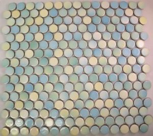 This multi coloured round penny mosaic porcelain tile is a perfect way to add colour to any bathroom or kitchen.