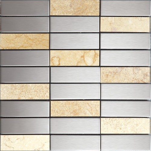 stone and stainless steel splashback tile perfect for bahrooms and kitchens.