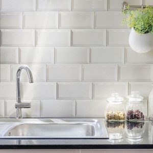 Spanish Splashback Tile Craquele Snow Gloss Bevelled Subway Ceramic Tiles Pavers