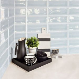 A Spanish wall tile in ripple ice gloss colour. This is the perfect ceramic splashback tile for your kitchen or bathroom