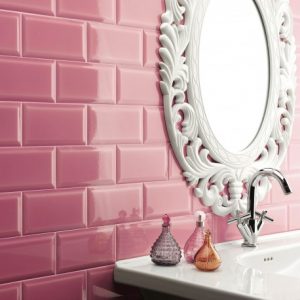 A pink spanish ceramic subway wall tile. Perfect as a kitchen or bathroom splashback tile