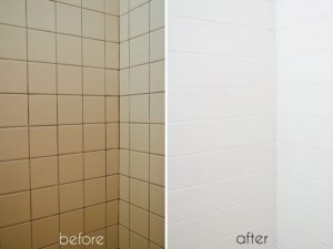 BEfore and after photo of tiles painted