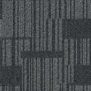 A black and white striped carpet tile